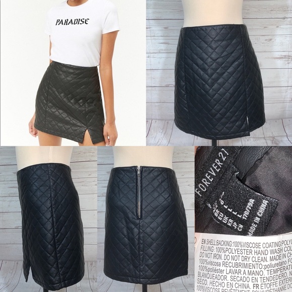 Forever 21 Dresses & Skirts - Woman’s black quilted faux leather mini skirt L